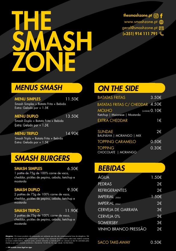 Pre-visualizacao do menu completo The Smash Zone